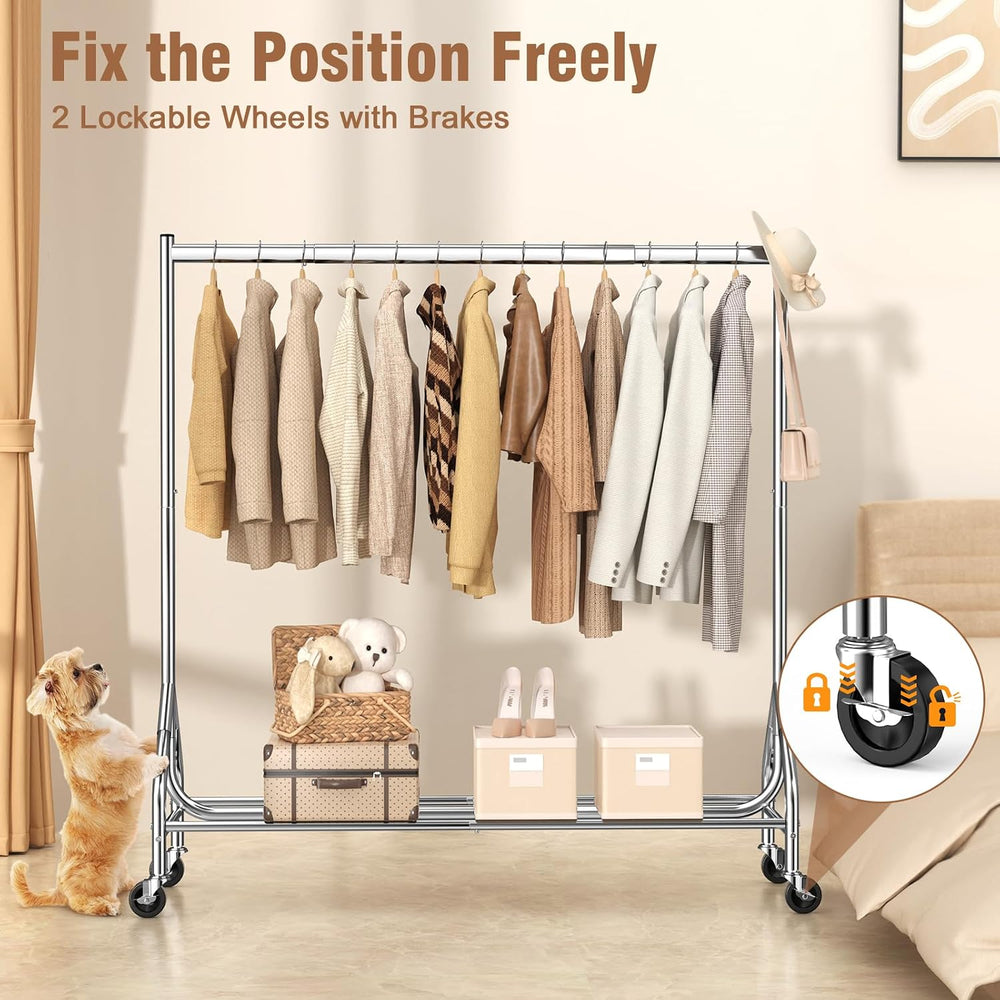 EAGMAK Heavy Duty Clothes Rack Load 420 LBS, Rolling Garment Rack with Lockab...