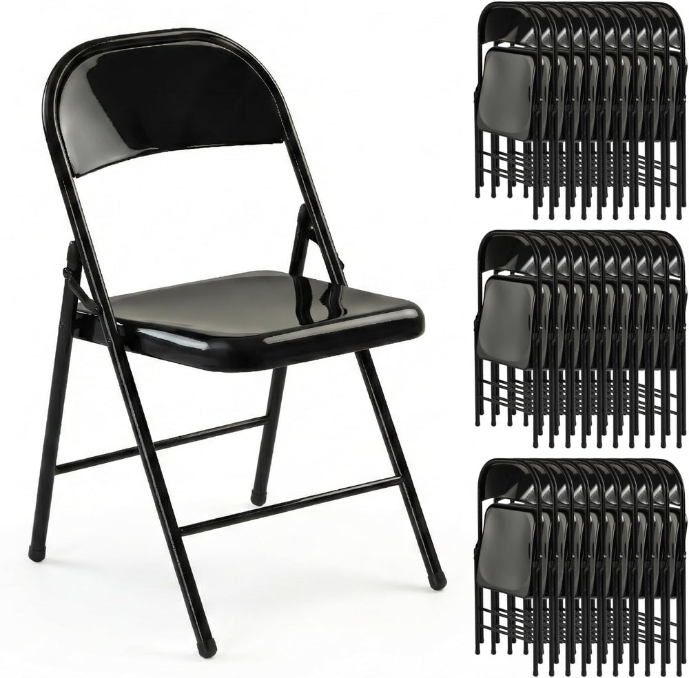 30 Pack Black Metal Folding Chairs, All-Steel Foldable Chairs