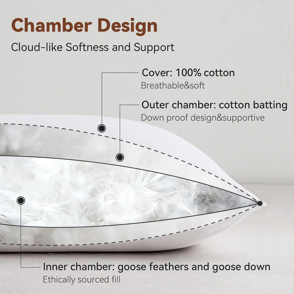 Goose Feathers and Down Pillows, Bed Pillows Queen Size Set of 2