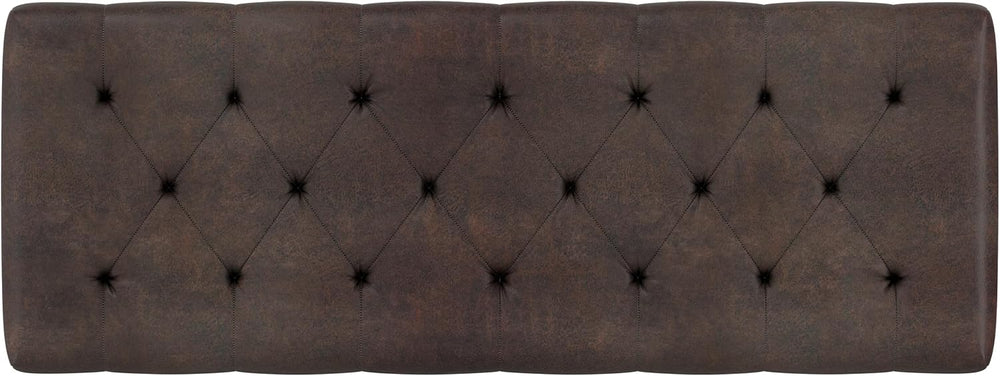 SIMPLIHOME Waverly 48" Wide Vegan Leather Rectangle Ottoman in Brown
