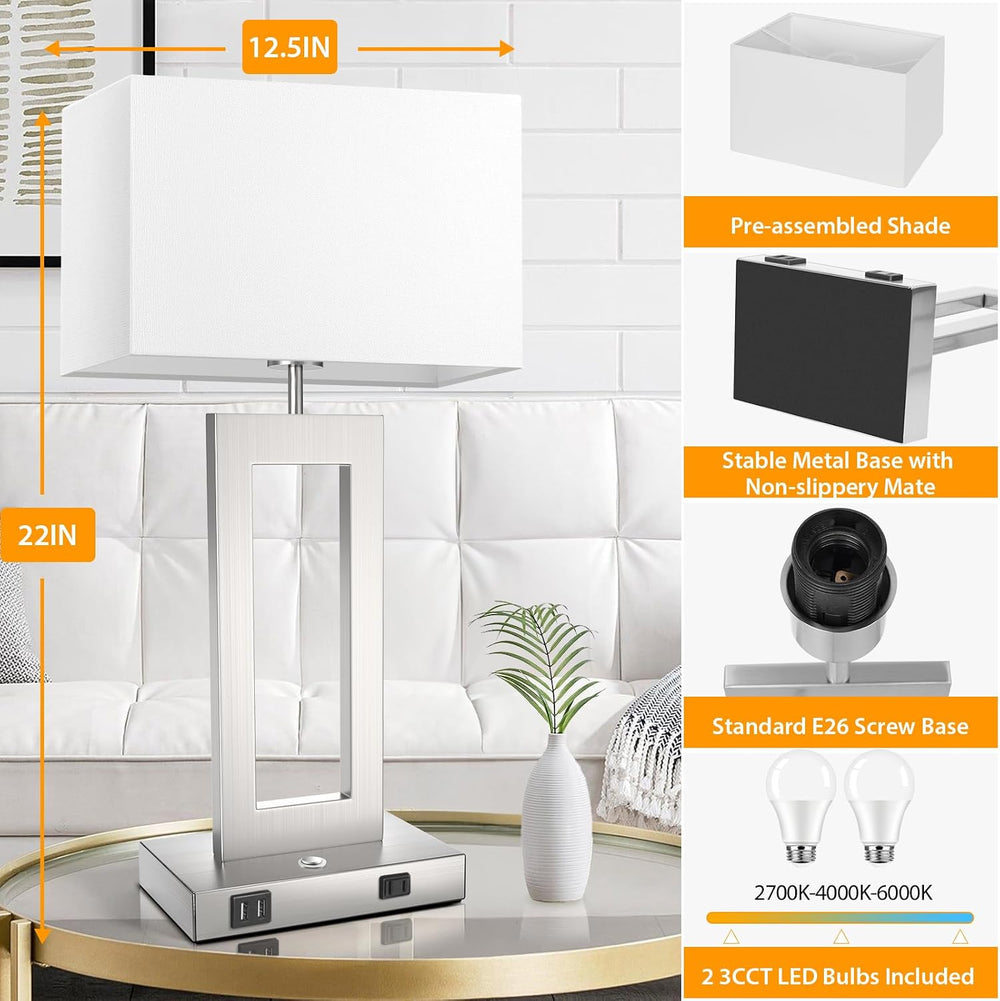 22’’ Touch Control Table Lamps Set of 2, 3 Color Temperatures Bedroom Bedside...