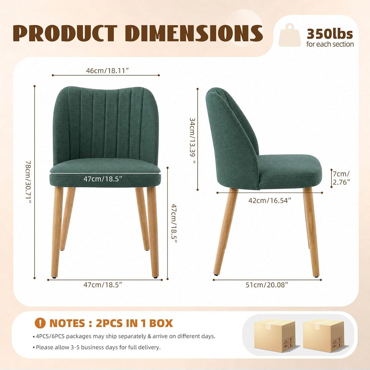 garvee wood dining chairs set of 2, armless, side view