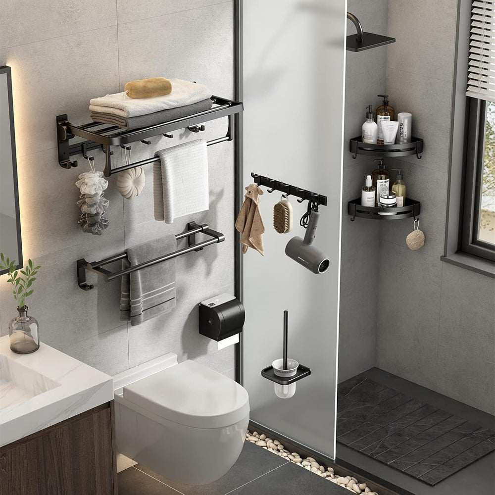 VOLPONE 24 Inch Towel Rack with Towel Bar Holder Foldable Towel Shelf with Mo...