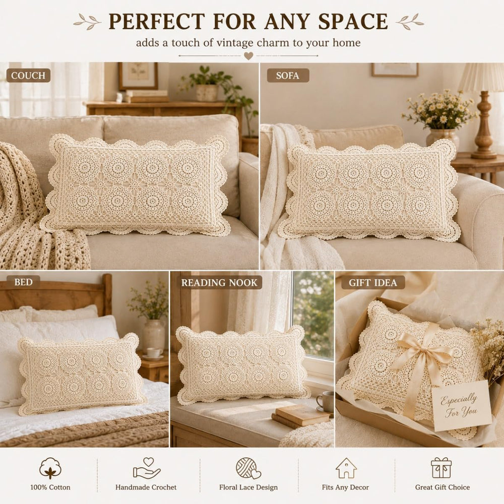 misppro 100% Cotton Creative Linens Pillowcase Crochet Embroidery 3D Lace Flo...