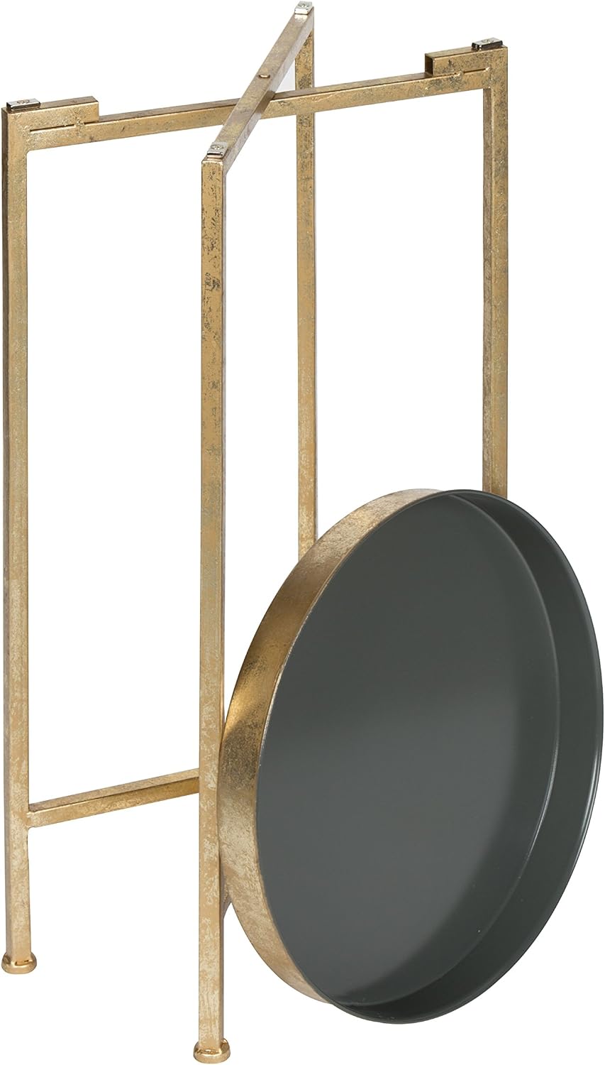 Kate and Laurel Celia Round Metal Foldable Tray Accent Table, Gray with Gold ...
