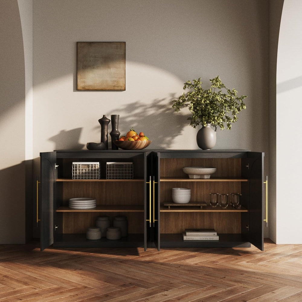 BELLEZE 65" Arched Sideboard with Glass Door, Accent Buffet Cabinet with...