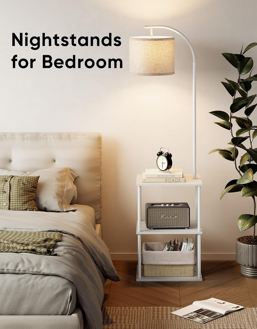 Floor Lamp with Table 2-Pack, Nightstands End Side Table for Living Room