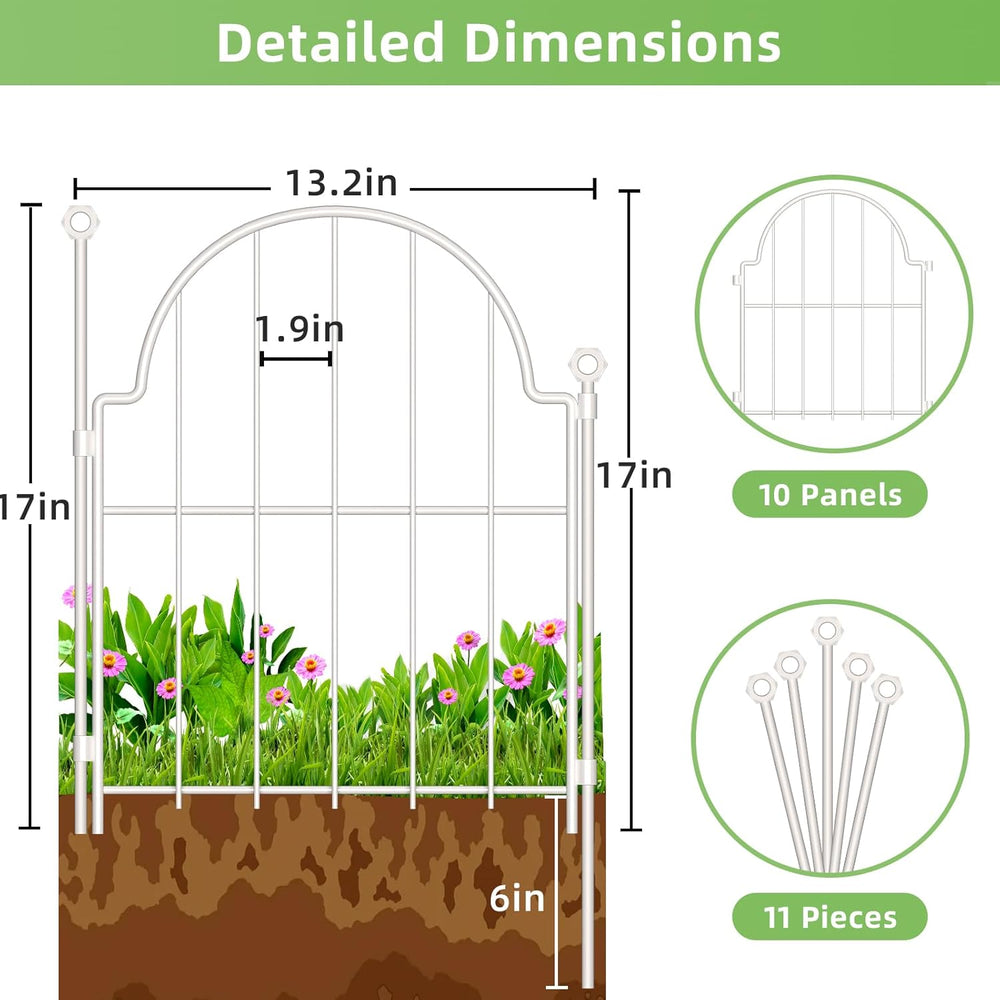 30 Pack White Decorative Garden Fence, 17in(H) x 32ft(L), with Ground Stake