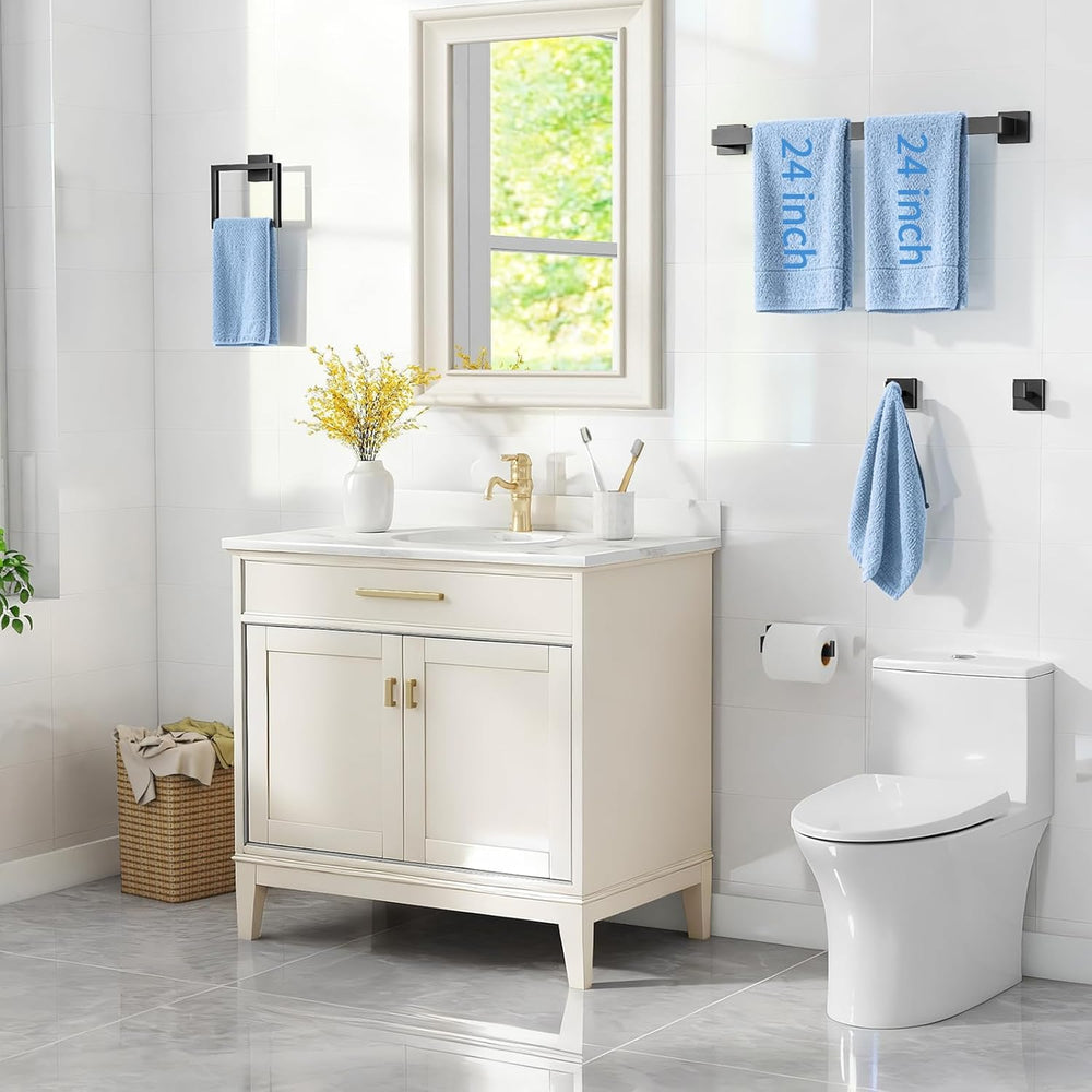 Gypie Bathroom Accessories Set Wall Mounted, 10-Piece 24In Matte Black