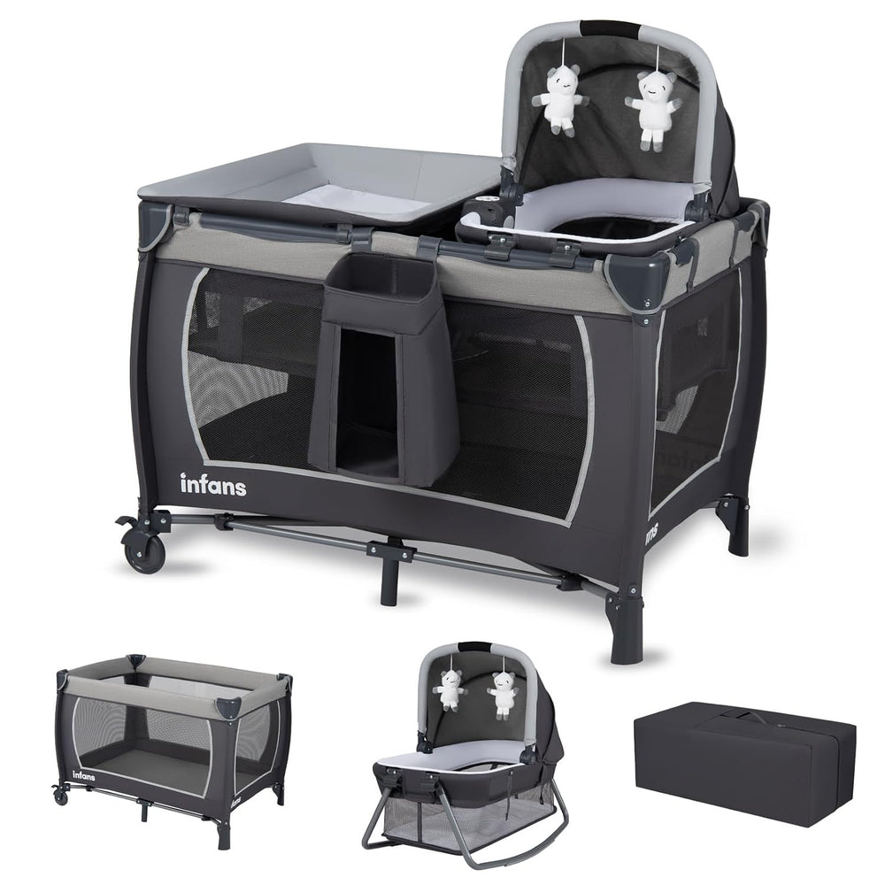 INFANS 5 in 1 Pack and Play with Bassinet, Changing Table, Storage Basket