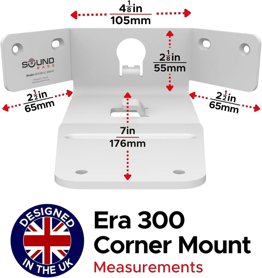 Sound Bass ERA300 Corner Wall Mount Bracket, Low Profile, White, Single