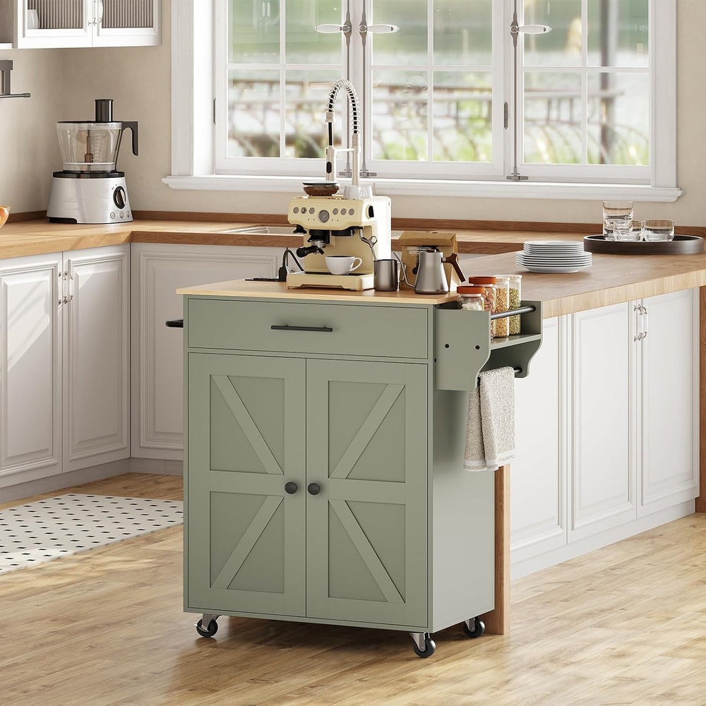 HOOBRO Kitchen Island with Power Outlet, Rolling Kitchen Island with Large Wo...