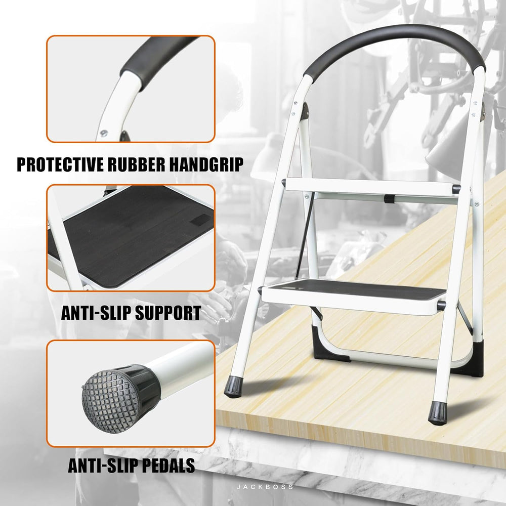Jack Boss 2 Step Ladder, Folding Lightweight Step Stool with Wide Anti-Slip P...