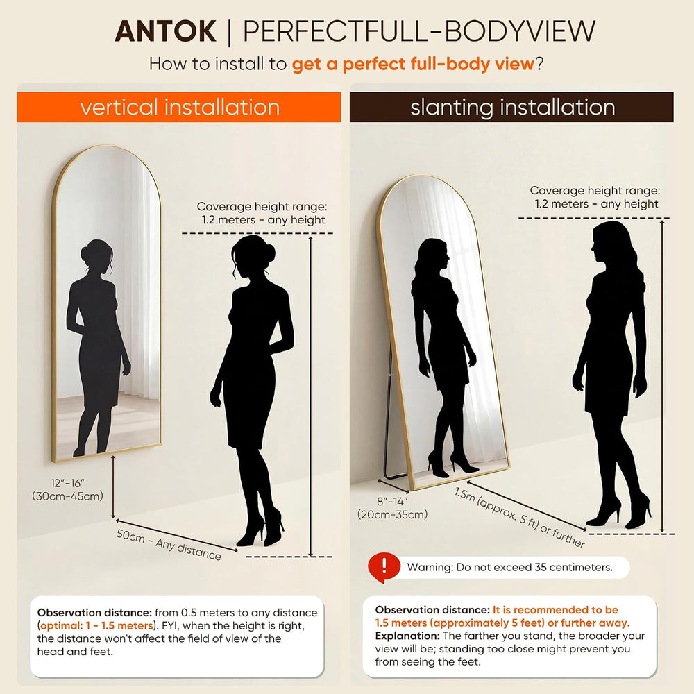Antok 58" x19” Arched Full Length Mirror, Floor Mirror with Stand,Gold