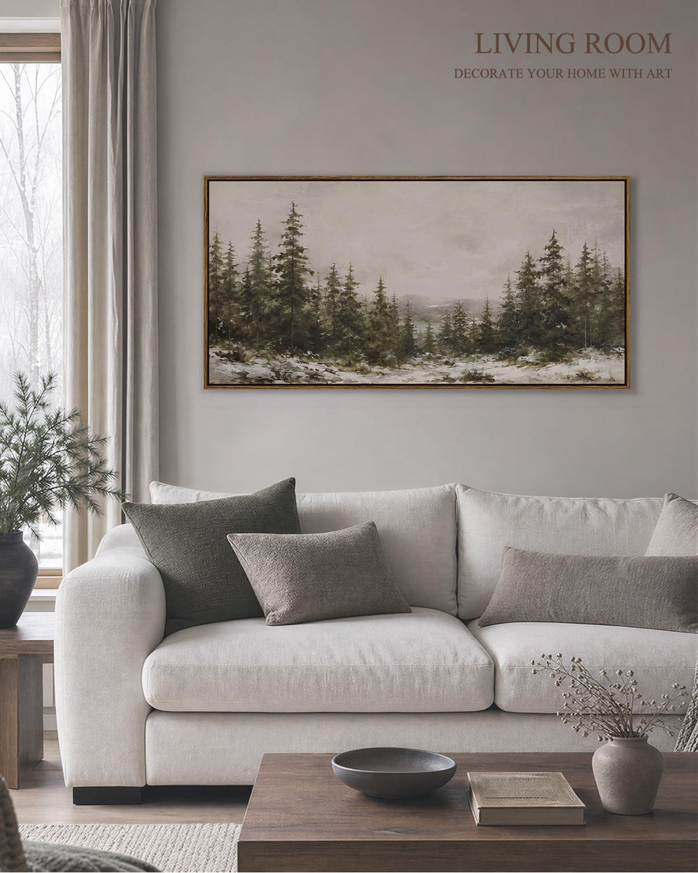 ARPEOTCY Large Winter Landscape Art, Rustic Christmas Decor, Framed,40x20in