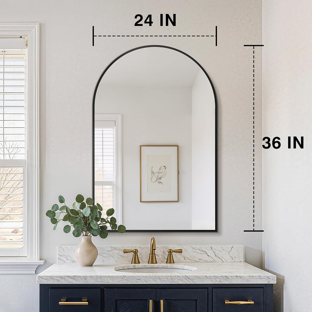 FICTOR 2 Pack 24" x 36" Arched Bathroom Vanity Mirror for Over Sink, Black