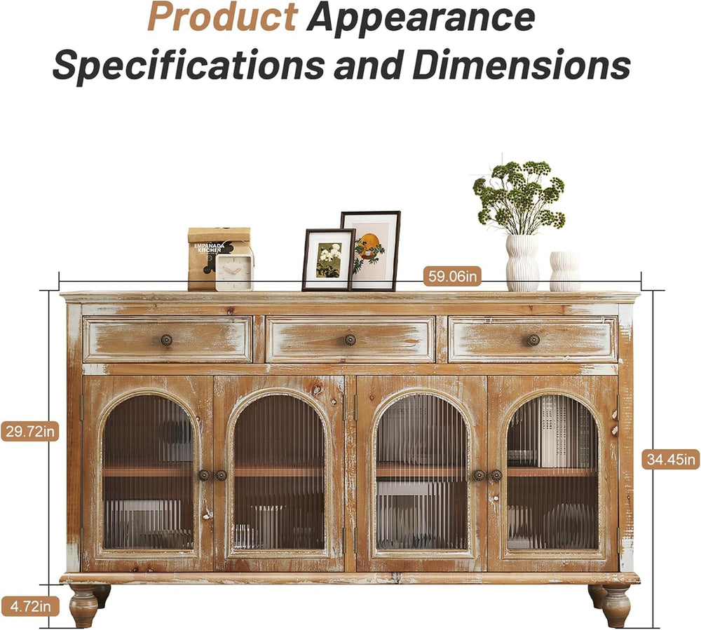 LKTART 59" Solid Wood Sideboard Buffet Storage Cabinet with Doors&Dr...