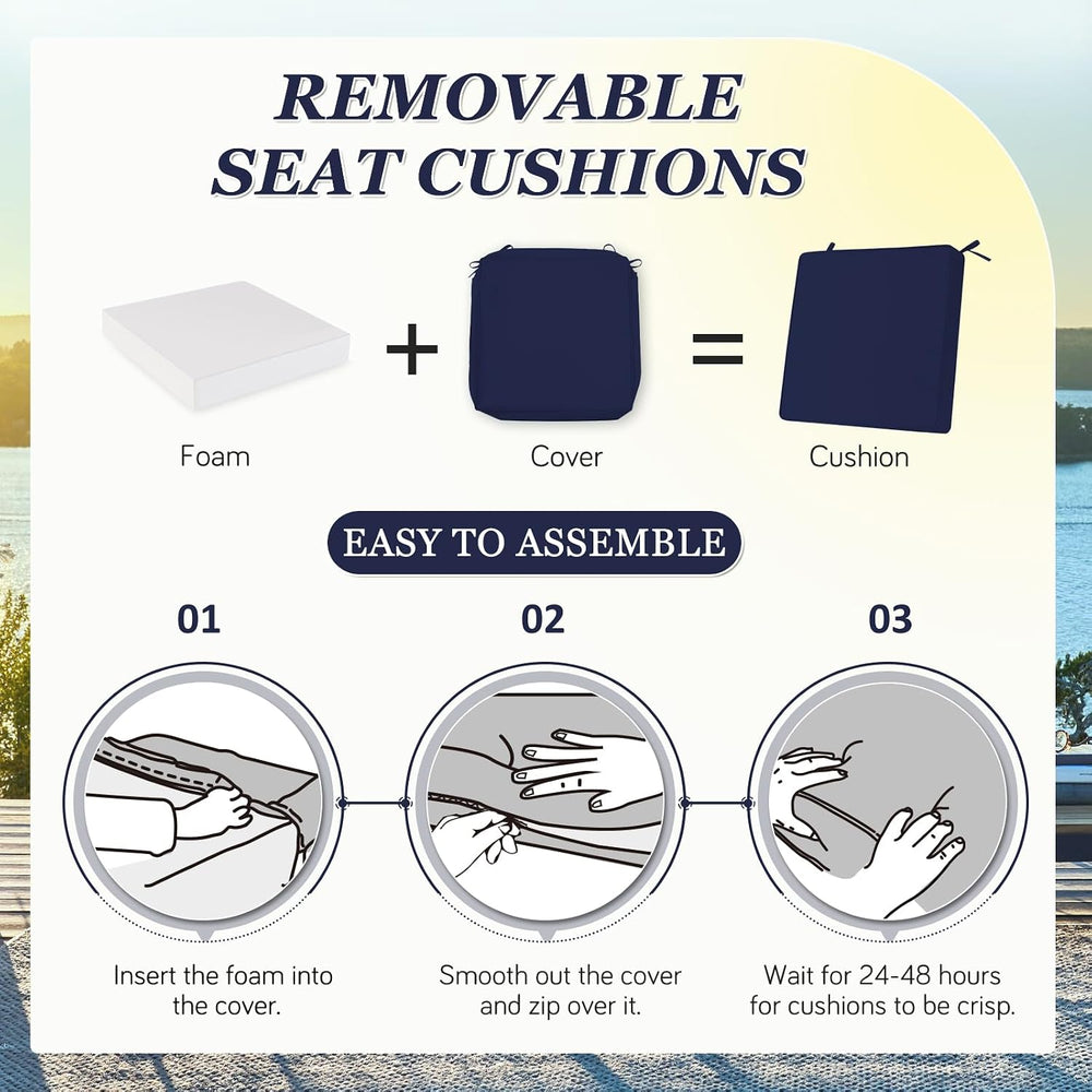 Outdoor Chair Cushions, Removable Covers, Navy, 22 x 22