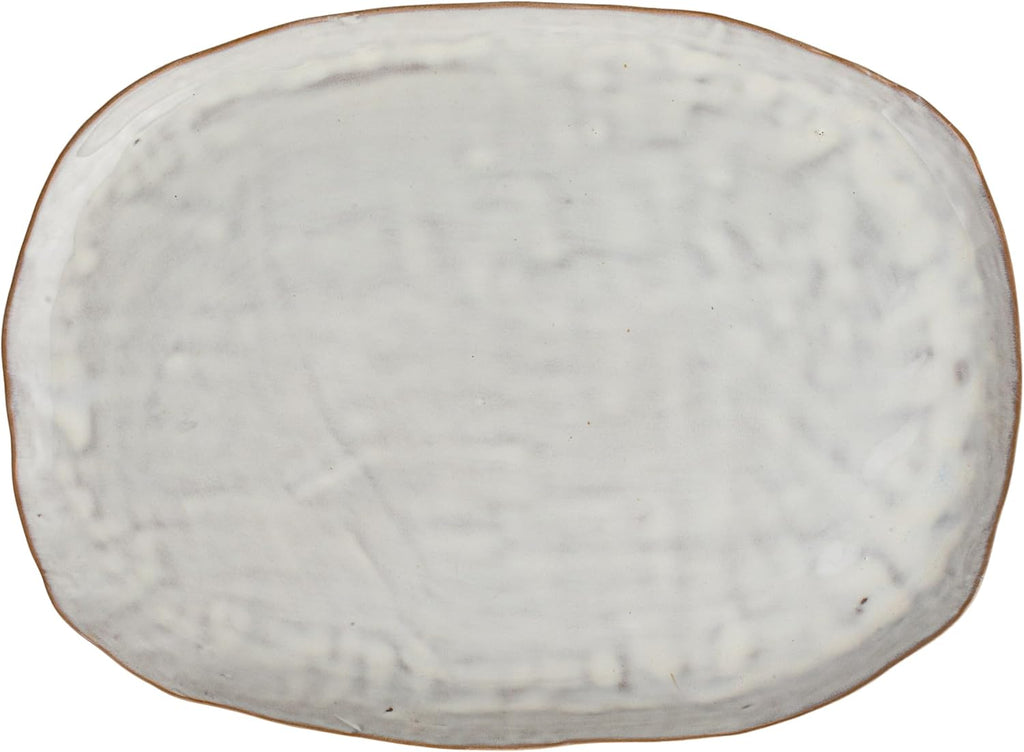 Bloomingville Acacia-Base Stoneware Elegance Pedestal, White