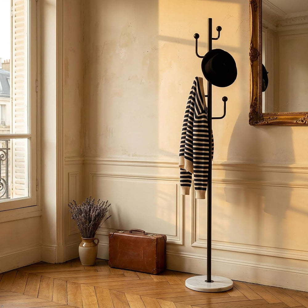 Black Cactus Metal Coat Rack Freestanding Stand with Marble Base