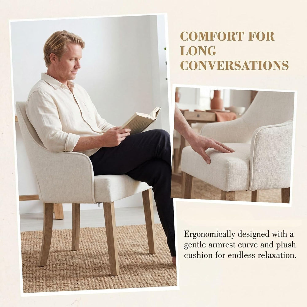 Linen Upholstered Dining Chairs Set of 2 with Arms