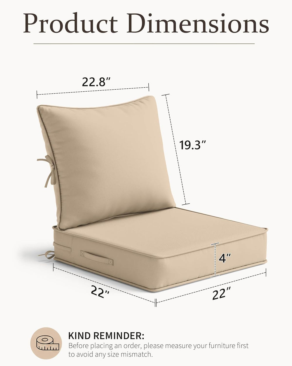 Outdoor Deep Seat Patio Cushions Set, 22×22×4 Inch Water Resistant & Fade...