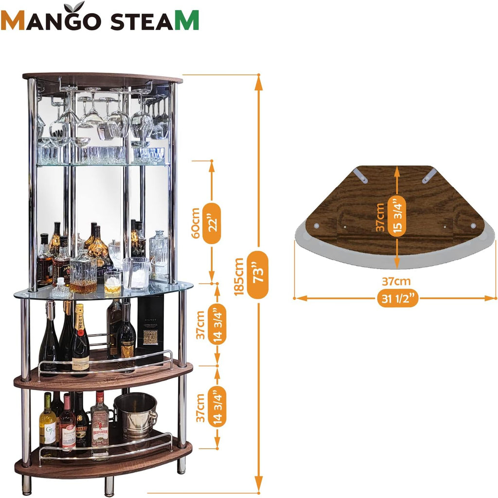 Mango Steam Contemporary Modern Home Entertainment Liquor Bar Catalina Table (Tower Bar, Clear and Brown)