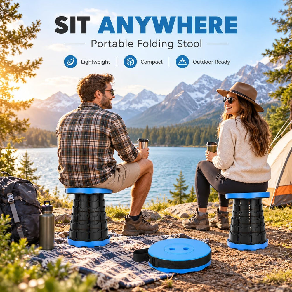 Foldable Telescoping Portable Stool, 2-Pack, Adjustable Height (Blue)