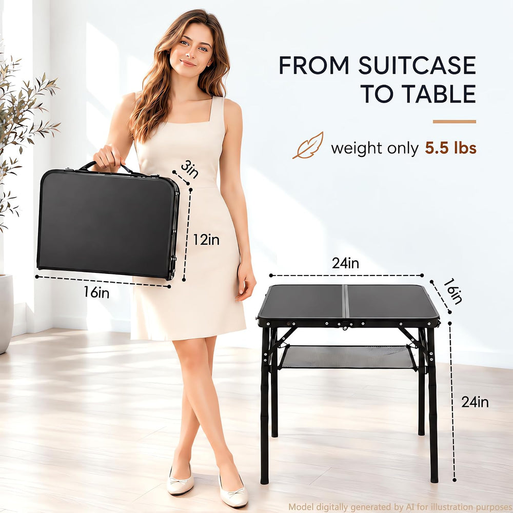 Outdoor Side Table, Portable, 3 Adjustable Height,Small Folding Table