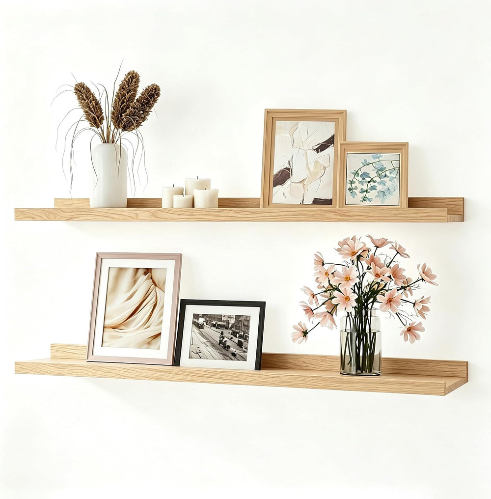 Oak Floating Shelves for Wall Decor, 32 in Shelf with Lip, 2 Set