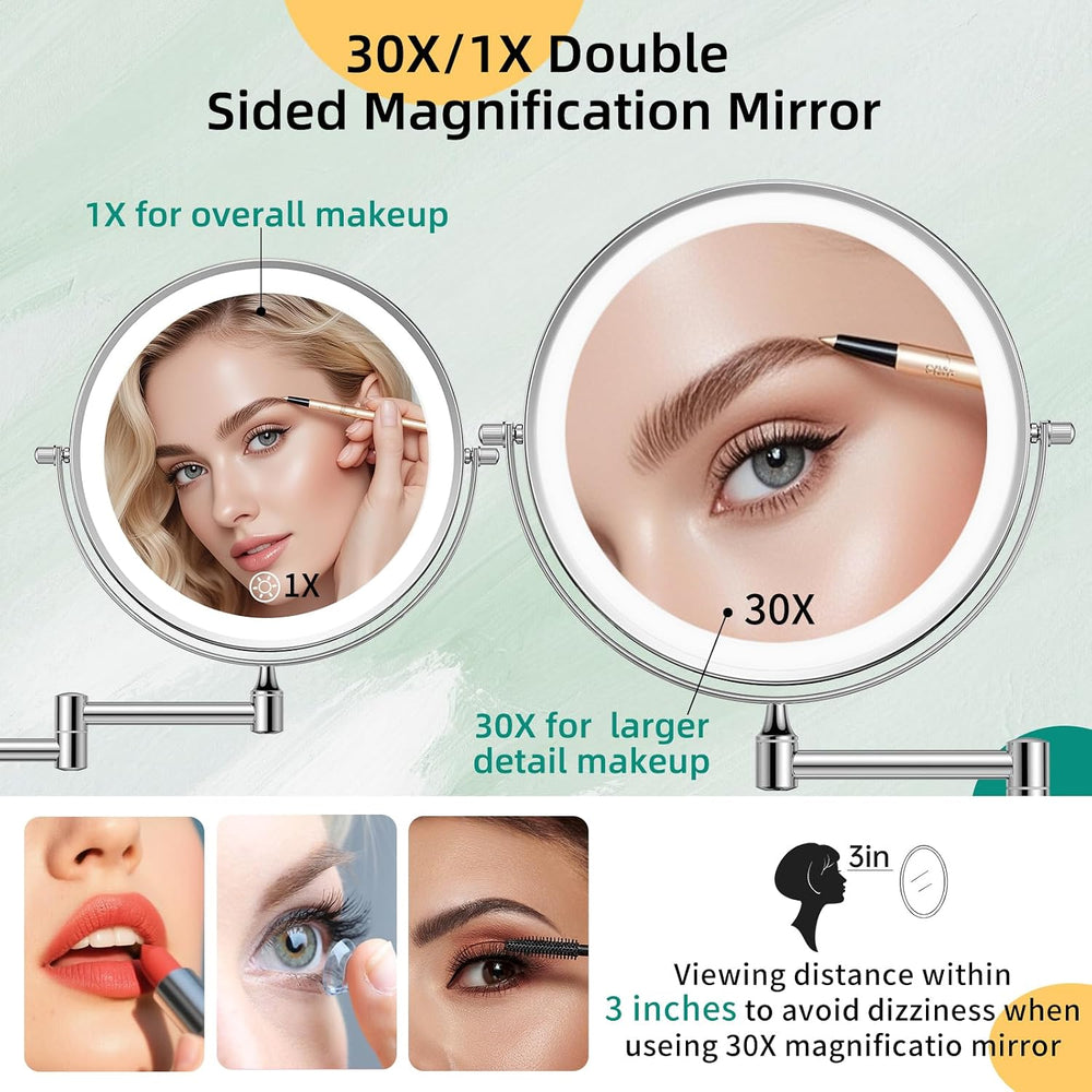 FUNTOUCH 5000mAh Rechargeable Wall Mounted Makeup Mirror with Light Charger