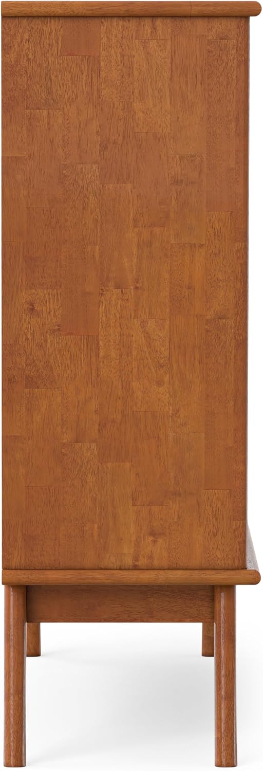 SIMPLIHOME Draper 57" Wide Solid Wood 8-Cube Console Table in Teak Brown