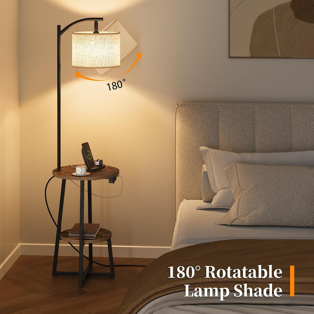 Yoobure Floor Lamp with Table - Round Night Stand with Charging Station