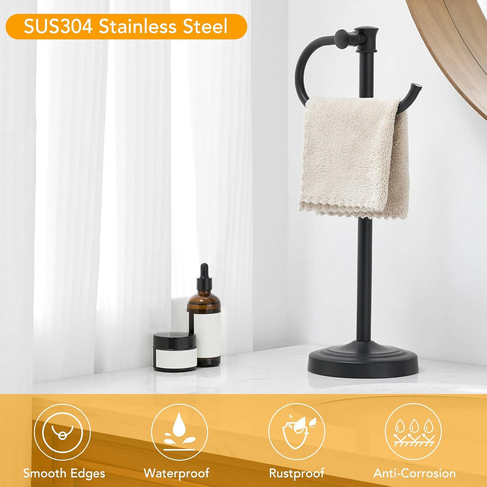 BESy Stand Hand Towel Holder, Countertop Towel Bar, Matte Black