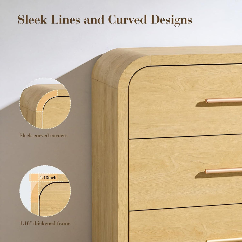 3-Piece Bedroom Set, Curved 9-Drawer Dresser&3-Drawer Nightstands
