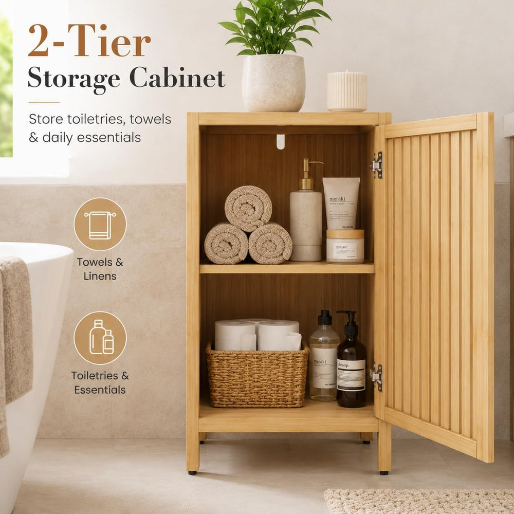 Bamboo Storage Cabinet, Freestanding Bathroom Floor Cabinet