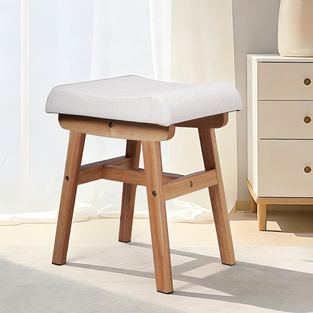 Solid Wood Vanity Stool, Padded Foot Stools Ottoman,Natural