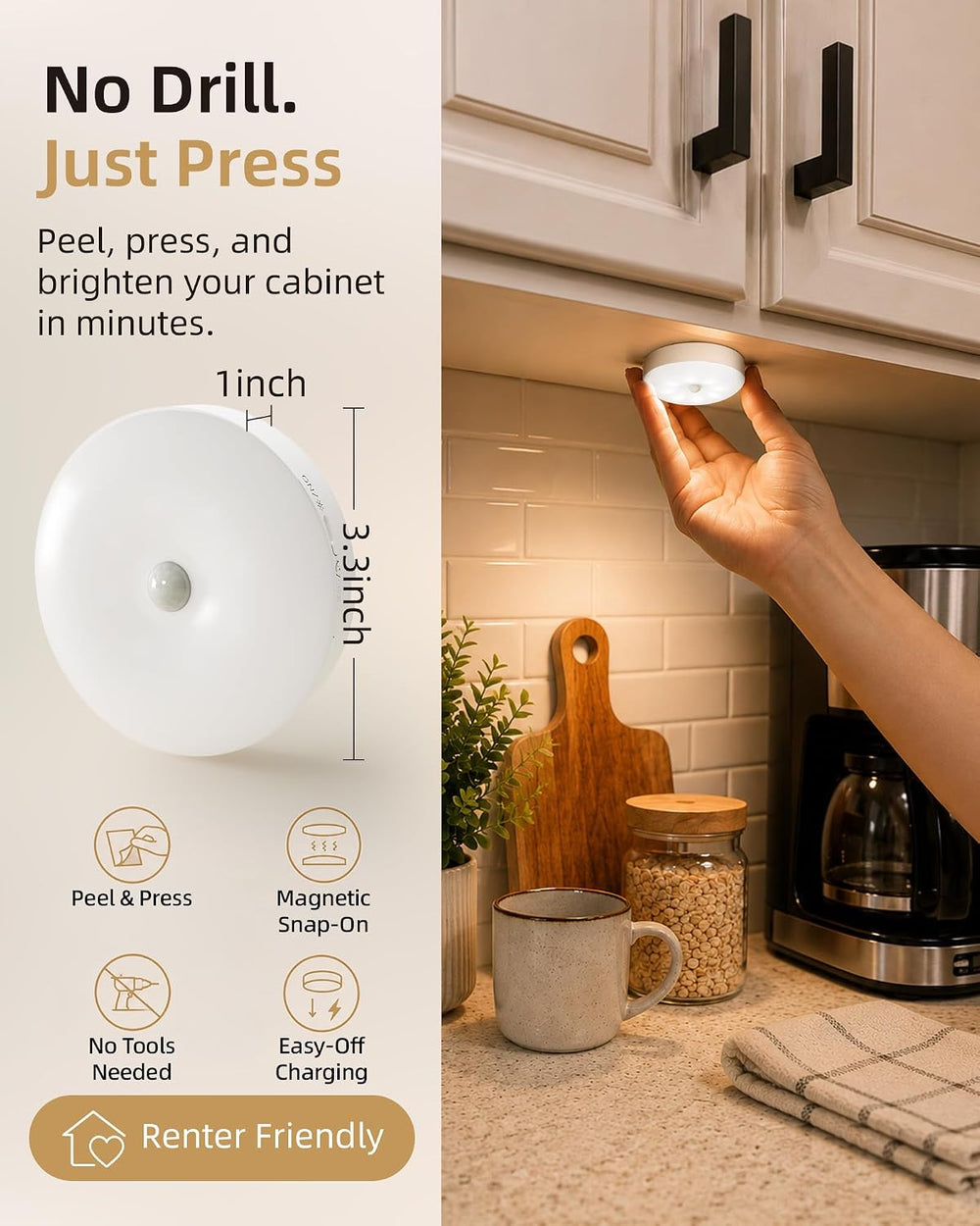 EZVALO RGB Under Cabinet LED Puck Lights with Remote, Motion Sensor Lights