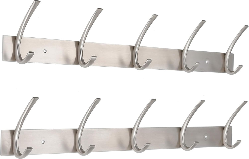 BIRDROCK HOME Premium 5-Hook Stainless Steel Coat and Hat Rack for Wall - Set...