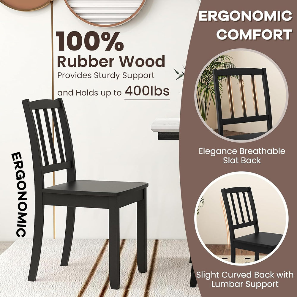 NAFORT Wood Dining Chairs Set of 2 Black, Armless Kitchen Chairs with Solid R...