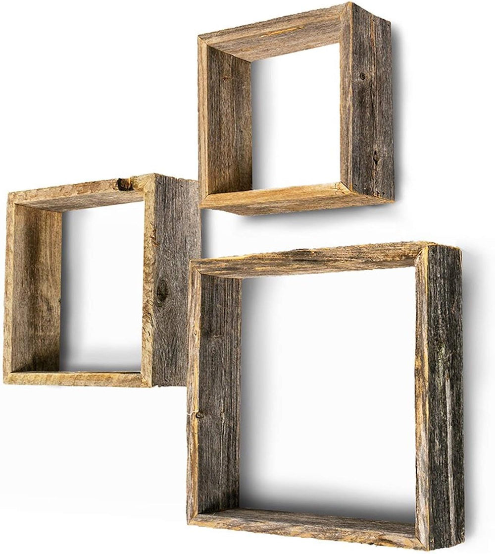 BARNWOODUSA Rustic Shelves, Square Floating Wood Box, Home Decor, Set