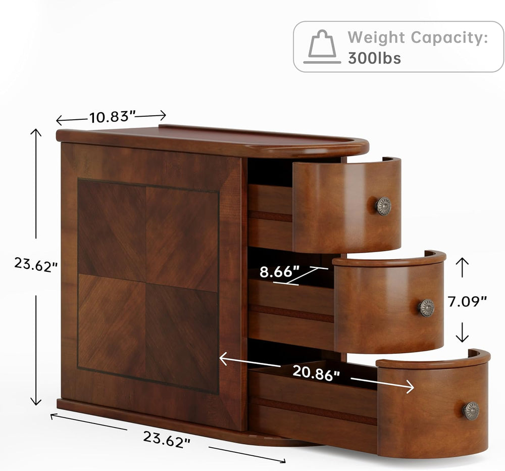 Wood End Table with 3 Drawers, No Assembly Required Narrow Sofa Side Table fo...