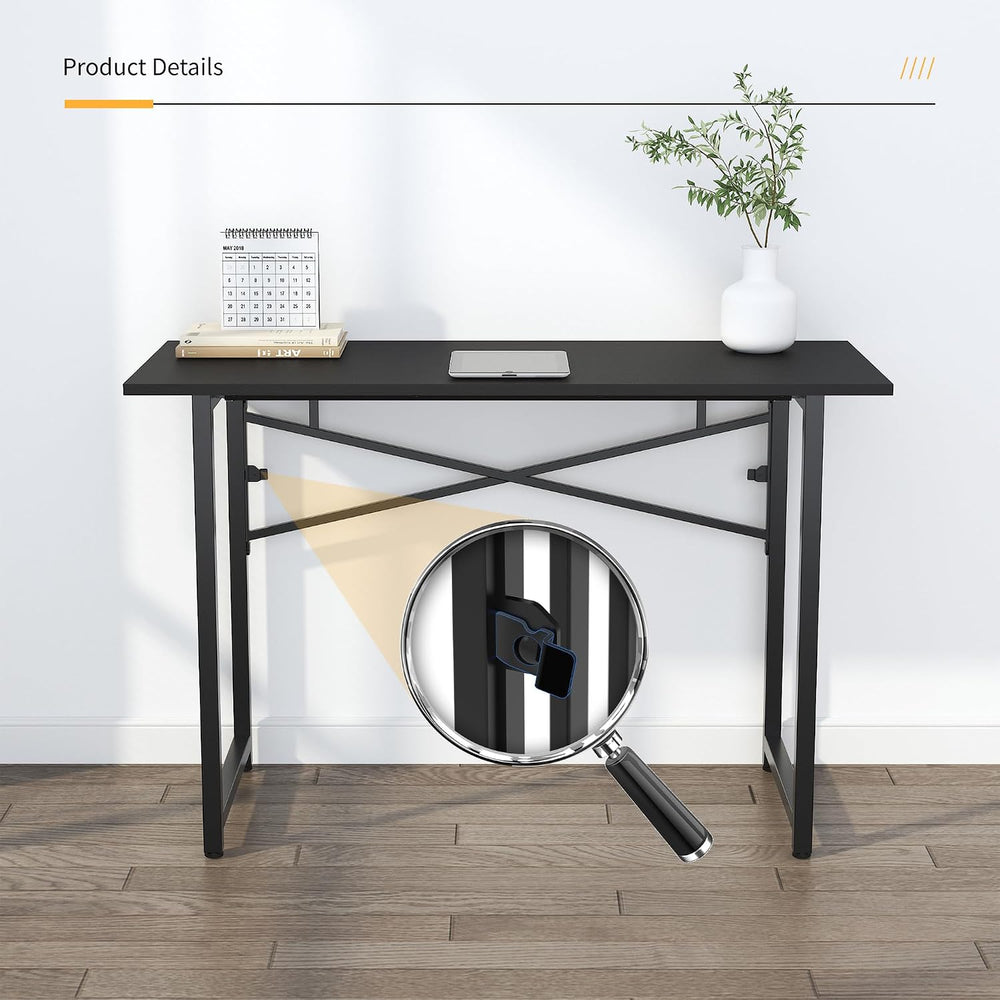 Lutown-Teen Folding Computer Desk 47 inch No Assembly Required, Black