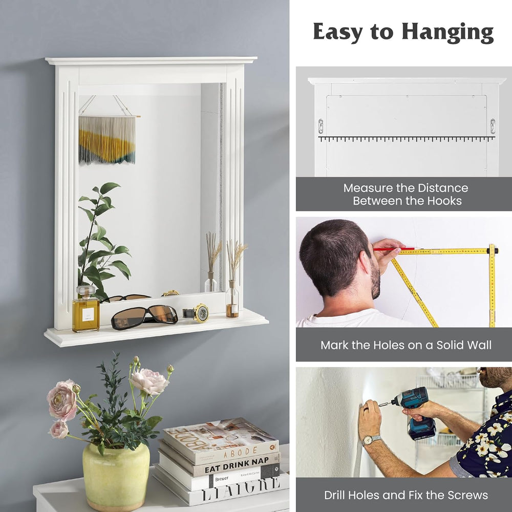 Tangkula Wall Mounted Bathroom Mirror with Built-in Storage Shelf