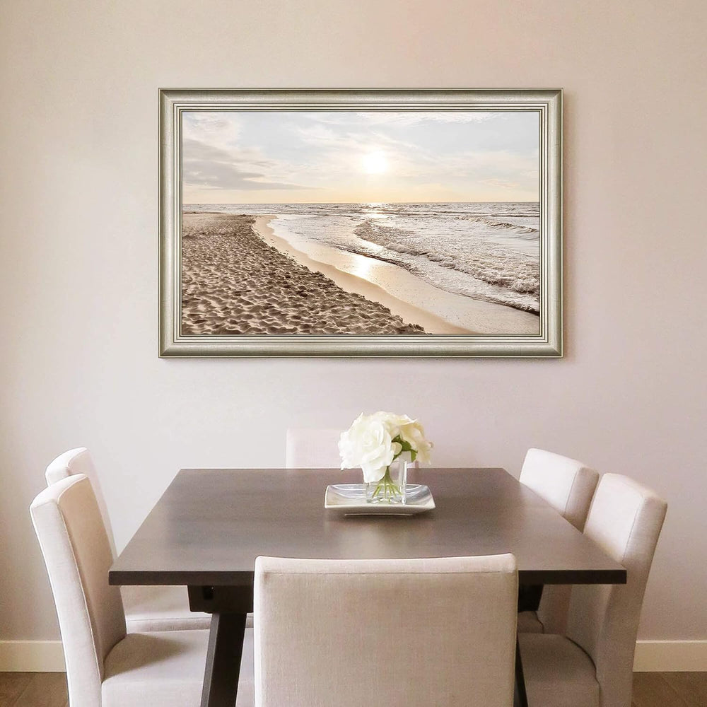SunFlax Seascape Sunset Shoreline Canvas Framed Wall Art 48"x32"