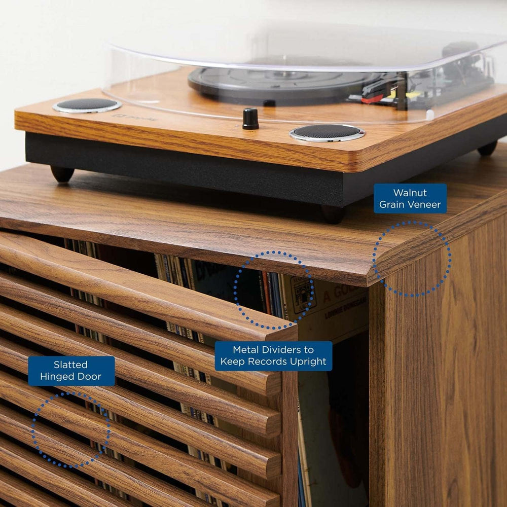 Modway Render Mid-Century Modern 19" Vinyl Record Display Stand in Walnu...