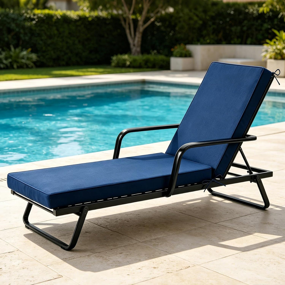 Chaise Lounge Cushions Outdoor, 72"x21"x3", Navy Blue