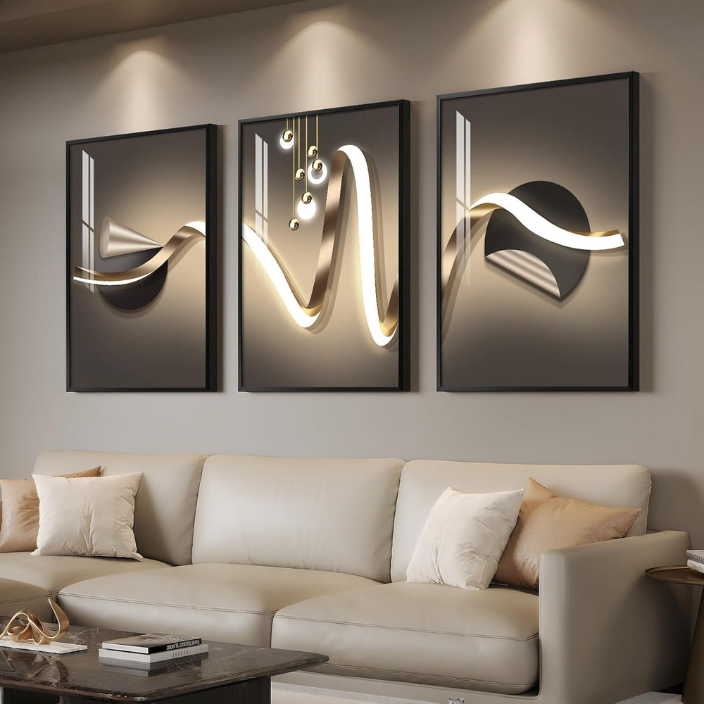 Large Framed Modern Luxury Black and Gold Abstract Wall Art, 24x36 In