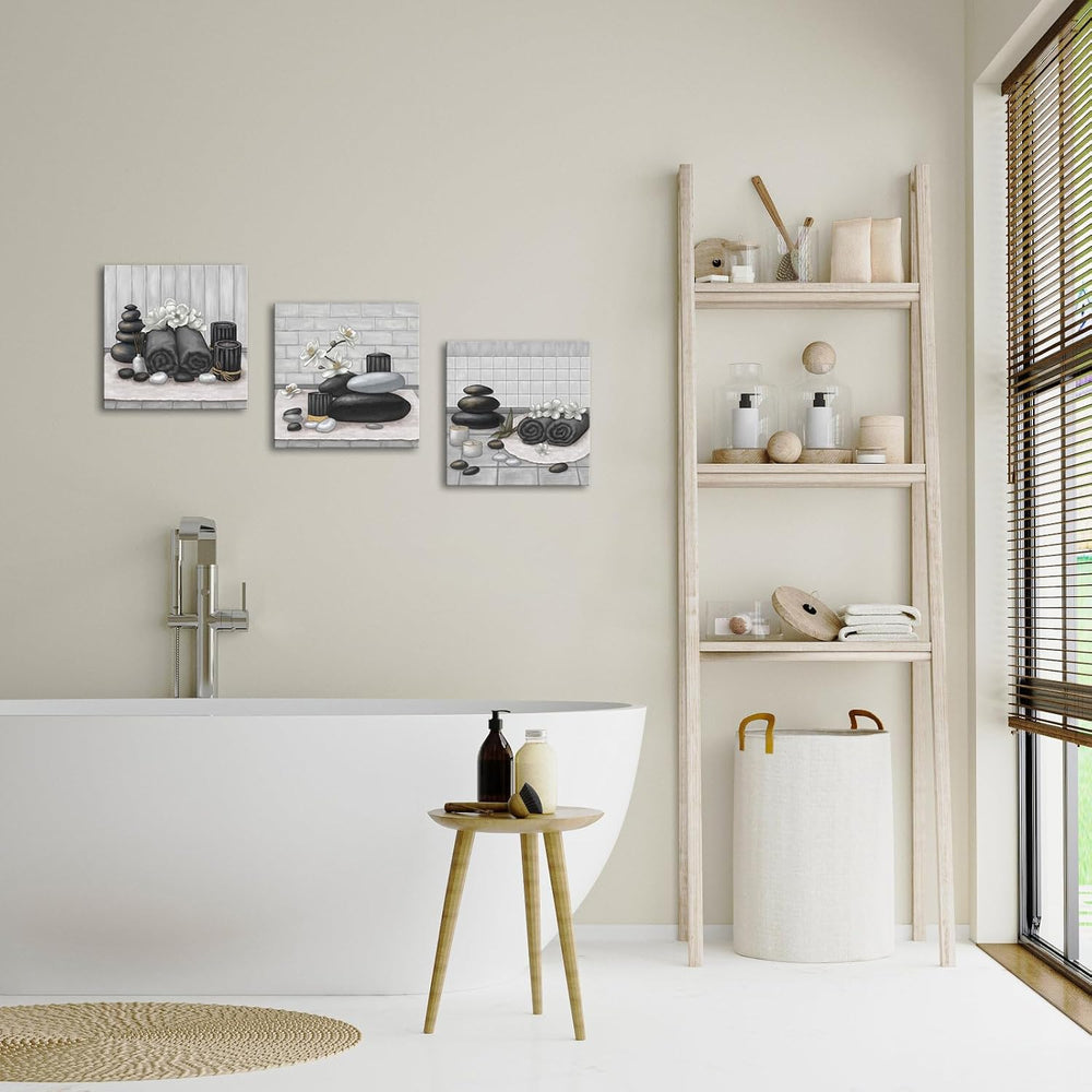 RnnJoile Spa Canvas Wall Art Zen Stone Orchid Picture Painting Black and Whit...