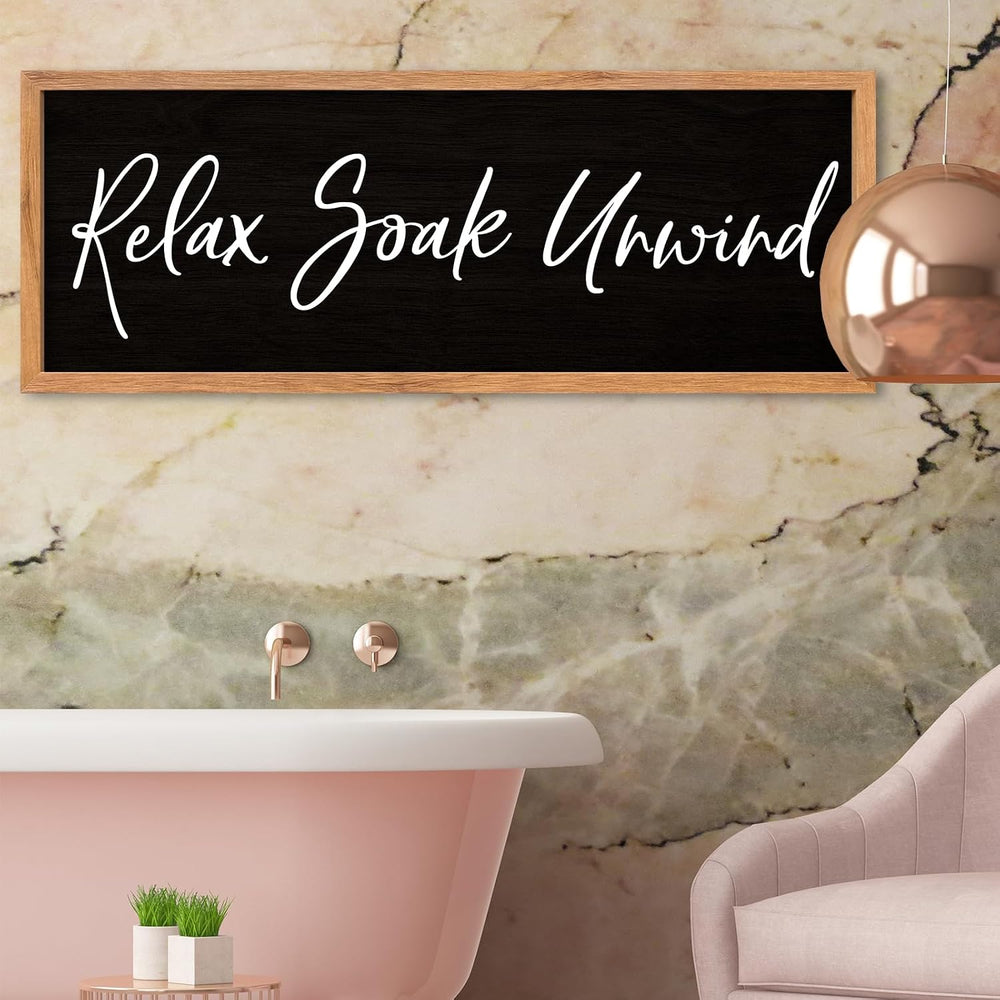 AuraPeak Relax Soak Unwind Sign Bathroom Wall Decor, Wood Black, 32"×12&...